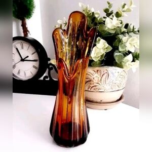 MCM Vintage Amber Glass Swung Art Glass Vase